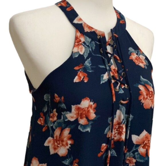 Altard State Dress Mini Womens Small Floral Print Halter Navy Lace Up Spring - Picture 3 of 13